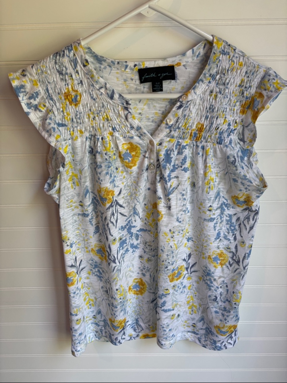 Yellow Floral Smocked Cap-Sleeve Top